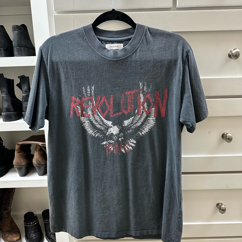 Anine Bing Revolution Tee in Charcoal and Red